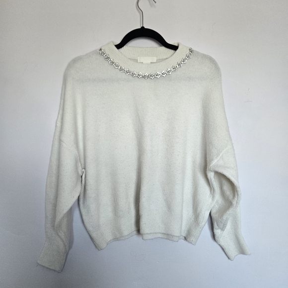 H&M Sweaters - H&M White Sweater with Embellished Neckline
